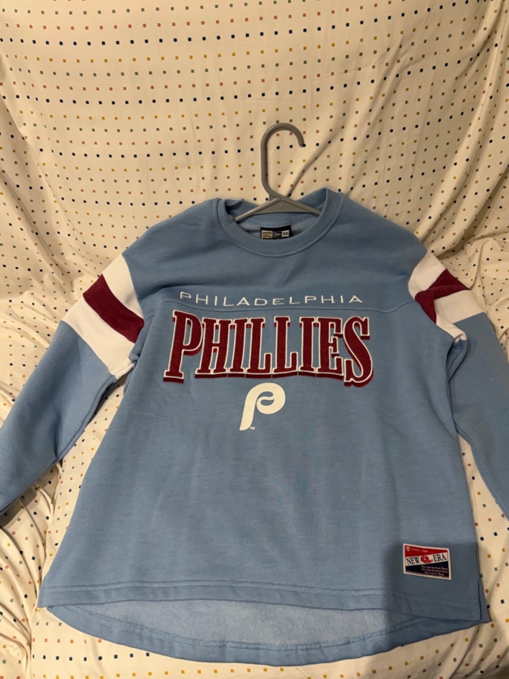 New Era Philadelphia Phillies Light Blue Crewneck with Maroon & White Accents